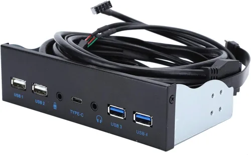 Vista 4 de Panel frontal USB extra, concentrador USB con 2 puertos USB 3.0/2 puertos USB 2.0/salida de audio, entrada de micrófono, puerto USB C, unidad óptica