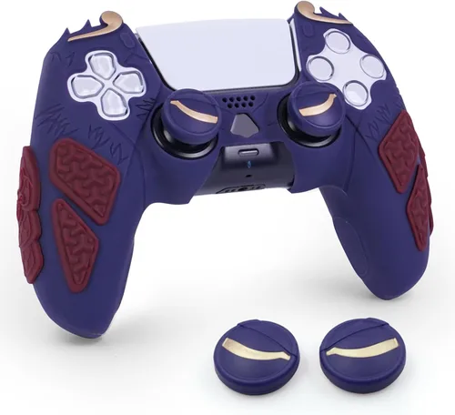 Vista 10 de Grip Cover for PS5 Controller, Wukong-Inspired Ergonomic Silicone Cover with Fiery Eyes Joystick Caps, Chainmail Grip Design & Somersault Cloud Back