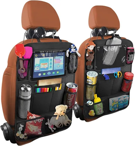 Osilly Organizador de respaldo de asiento de automóvil, paquete de 2 bolsas de almacenamiento para asiento trasero con soporte para tableta de