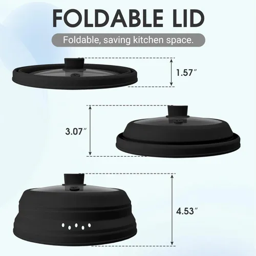 Vista 3 de Cubierta de vidrio contra salpicaduras para microondas, tapa plegable para protección de salpicaduras de alimentos, con mango de silicona para tazón