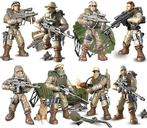 Vista 9 de Juego de bloques de construcción de vehículos militares con 6 mini soldados, kit de construcción de camiones del ejército 4 en 1, vehículos