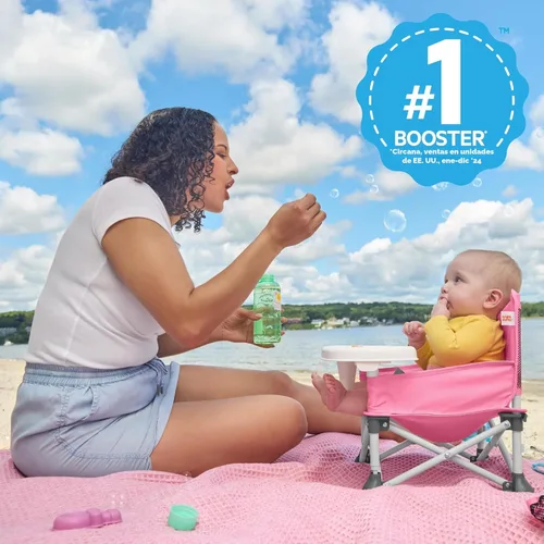 Vista 2 de Bright Starts Pop 'N Sit asiento elevado portátil, uso en interiores/exteriores, asiento de piso con bandeja para alimentación, rosa, 6 meses - 3