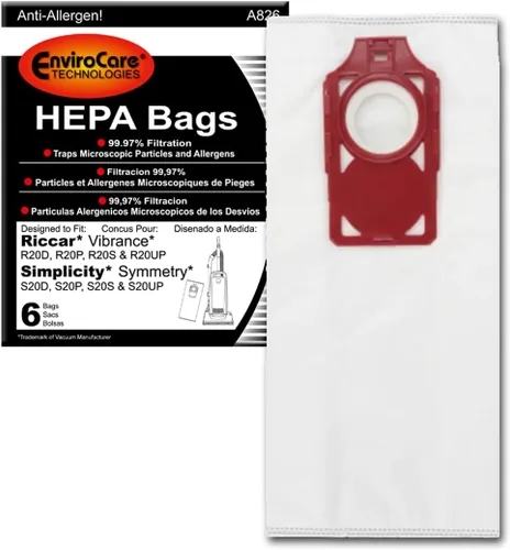EnviroCare Bolsa de repuesto para aspiradora HEPA diseñada para adaptarse a Riccar Vibrance and Simplicity Symmetry Uprights 6 Bolsas