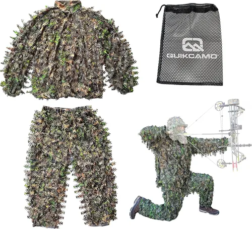 Vista 15 de QuikCamo Mossy Oak 3D Leafy Camo Ghillie Suit - Breathable Quiet Mesh, Snaps and Zippered Pockets for Turkey Hunting