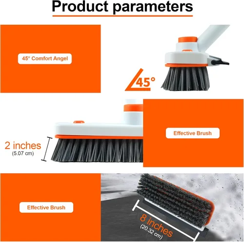 Vista 2 de Cepillo extensible de 60 pulgadas con mango largo, cabezal giratorio de 360° y 2 accesorios antiarañazos para ducha, bañera, azulejos y suelo