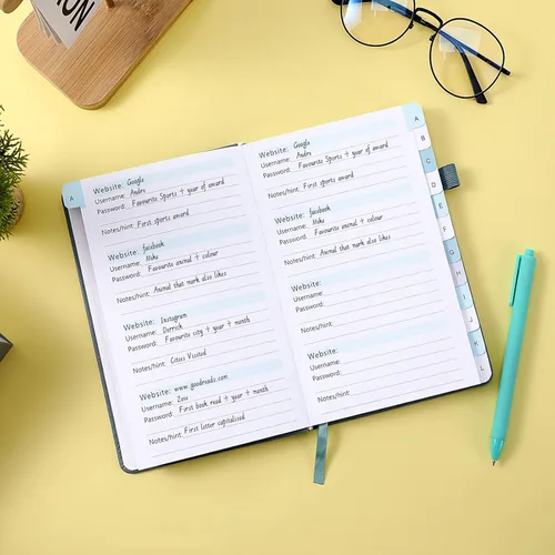 Vista 3 de Libro de contraseñas, libro de contraseñas con pestañas alfabéticas, libros de contraseñas para personas mayores, cuaderno de contraseñas de 5.3 x