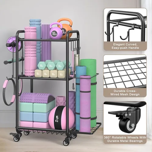 Vista 6 de Multi-Functional Home Gym Storage Rack - Yoga Mat Storage Rack, Dumbbell Weight Rack & Workout Equipment Storage with Heavy-Duty Steel Construction