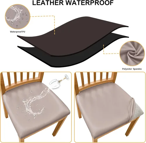 Vista 3 de NIBESSER Juego de 6 fundas de asiento impermeables para sillas de comedor, de piel sintética, fundas elásticas para sillas de comedor, fundas