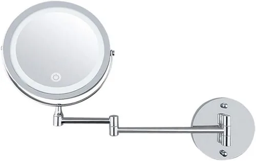 Wall Mount Led Lighted Makeup Mirror 10X Magnifying Cosmetic Mirror 360° Swivel Extendable Two Sided Vanity Mirror for Bathroom,Powered by 3 X AAA
