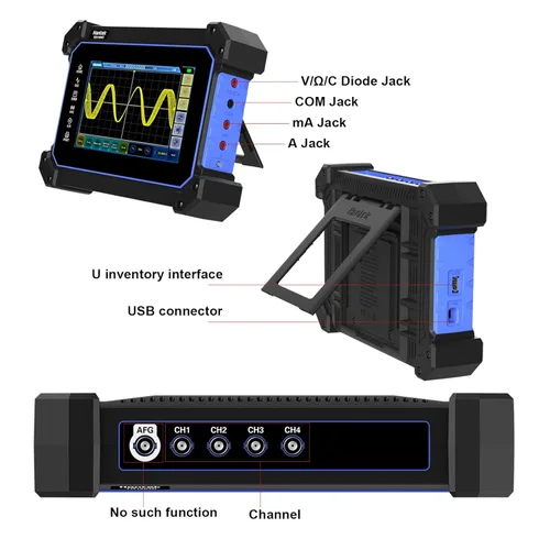 Vista 4 de Hantek Osciloscopio para tableta con pantalla táctil, 4 canales, 250 MHZ, 1GSa/S, osciloscopio digital + multímetro osciloscopio 2 en 1 tipo C + 8 M