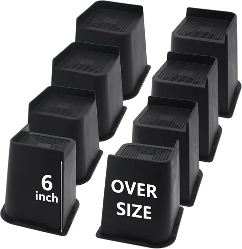 Vista 10 de Elevador de Cama de 8 Pulgadas de Alta Resistencia, 4 Paquetes de Elevador de Muebles Extra Grandes, Elevador de Cama Negro para Mesa, Sofá, Silla
