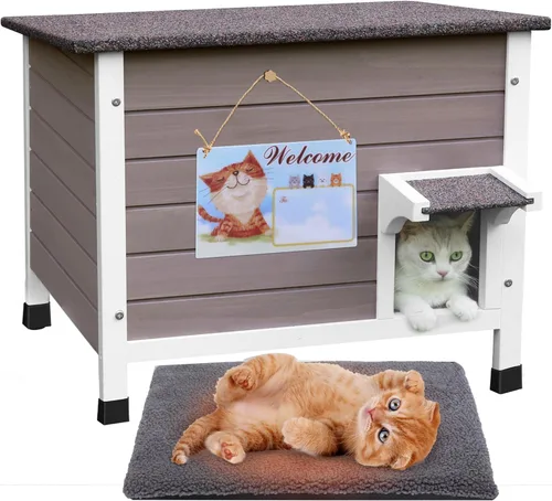 Vista 9 de Casa para gatos con calefacción para exterior con espuma aislante para gatos al aire libre, casa para gatos aislada y resistente a la intemperie