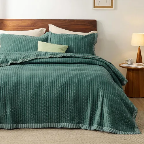 Vista 12 de Bedsure Colchas de tamaño individual – Juego de ropa de cama individual, edredón de edredón ligero a rayas neutrales, juego de 2 piezas con colcha