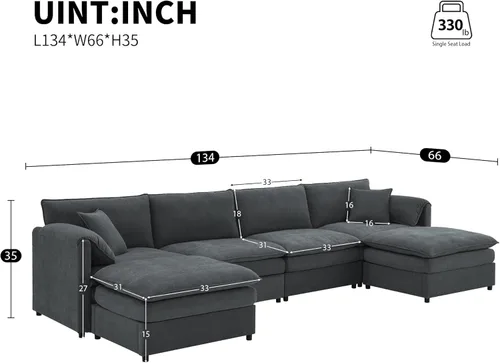 Vista 72 de Sofá modular de felpilla con tapicería en forma de L, sofá modular de 4 asientos con otomana extraíble y 5 almohadas para sala de estar, apartamento