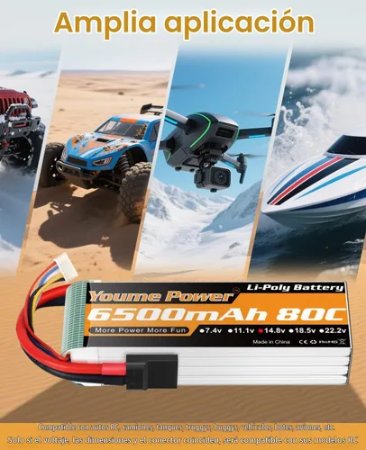 Vista 2 de 4S Lipo Battery 6500mAh 14.8V Lipo Battery 80C Funda blanda con conector TR, enchufe compatible con 1/7 1/8 Maxx X-Maxx RC coches, camiones