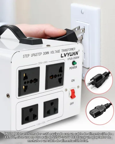 Vista 5 de LVYUAN Transformador de voltaje de 2500 W, convertidor de potencia elevador de 110 V a 220 V, reductor de 220 V a 110 V, 110/120 voltios - 220/240