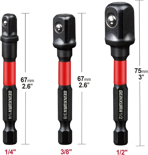Vista 2 de Geinxurn Juego de 3 adaptadores de enchufe de impacto, drive de 1/4", 3/8" y 1/2", broca de extensión de 3 pulgadas con soporte, adapta tu taladro