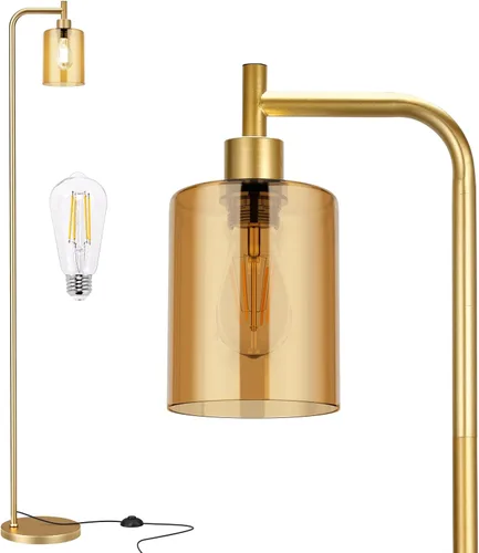 Vista 20 de Ziisee Lámparas de pie para sala de estar, lámpara de pie industrial con pantalla de vidrio, lámpara de pie blanca moderna con bombillas LED