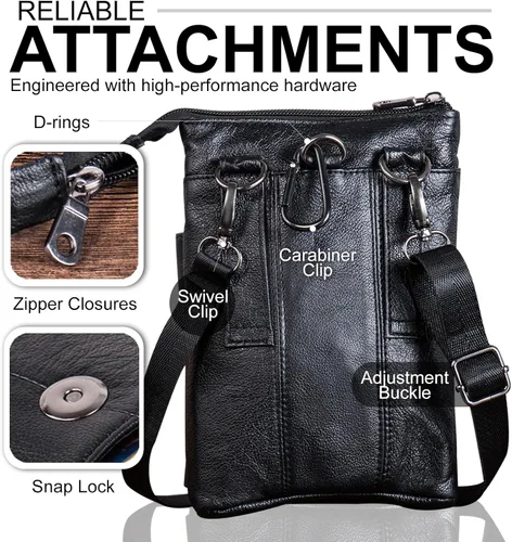 Vista 5 de Ranboo Bolso cruzado de cuero de viaje para teléfono celular, bolsa de hombro, bolsa de cintura, clip para cinturón, funda tipo cartera para iPhone