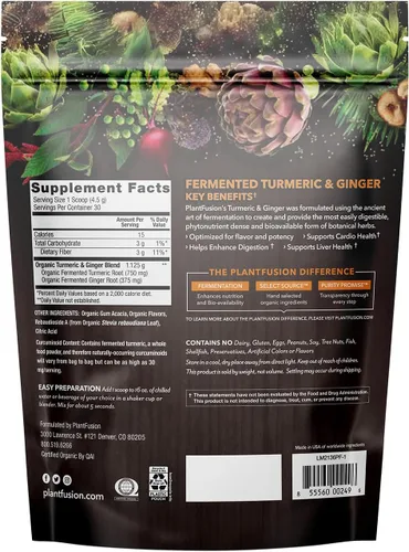 Vista 2 de PlantFusion - Mezcla de bebida de cúrcuma y jengibre, nutrición fermentada de alimentos integrales, suplemento de hierbas en polvo con curcuminoides