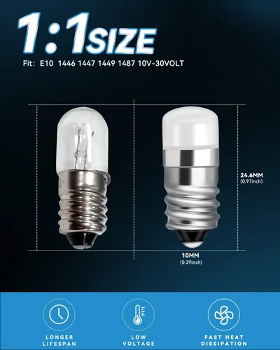 Vista 2 de Keiurot Bombilla LED 1487 1447 1446 1449 E10 con número de casa, luces de dirección de 10 V-30 voltios, bombillas de tren, bombilla de linterna, luz