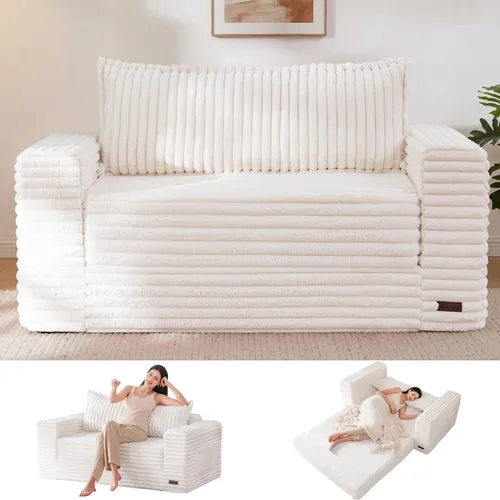 MAXYOYO Sofá cama convertible, sofá cama plegable 2 en 1 para espacios pequeños, sofá biplaza extraíble con almohada trasera grande, sofá de tela