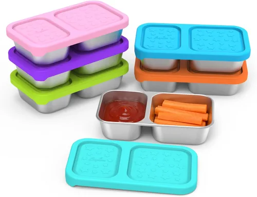 Vista 11 de SOPHICO Recipientes de acero inoxidable de 14 onzas para niños, contenedor de almacenamiento de alimentos con tapa de silicona, lonchera perfecta