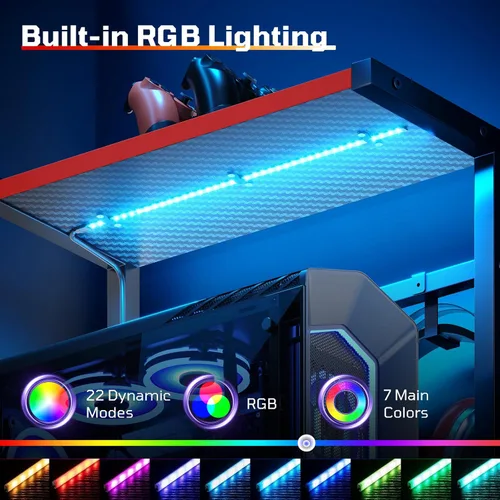 Vista 7 de Bestier Escritorio para computadora con estantes, escritorio pequeño para juegos con luces LED, escritorio de oficina en casa para espacios