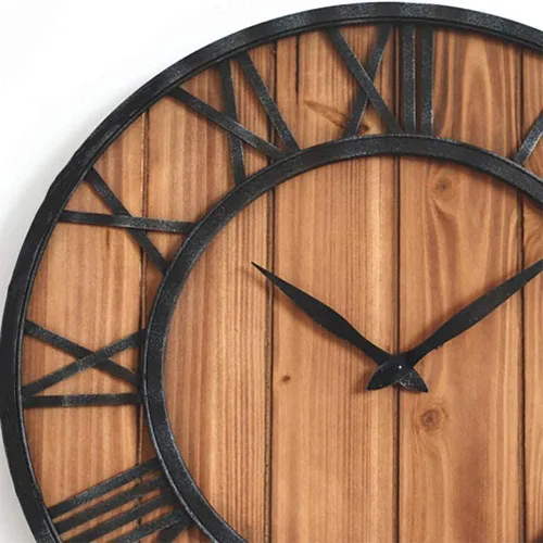 Vista 2 de Wall Clock Wall Clock Retro Creative Study Clocks and Clocks Iron Craft Solid Wood Decoration 18-inch Quartz Clock