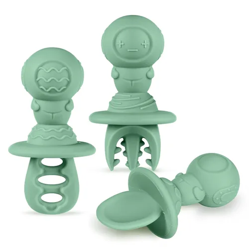 Vista 9 de Haakaa Astronaut - Juego de cubiertos de silicona para principiantes – Cucharas para niños pequeños de más de 6 meses, suministros de destete LED