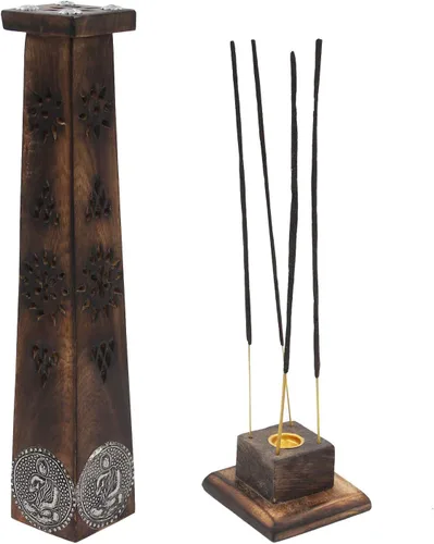 DharmaObjects Madera Artesano Decoración Mesa Incienso Stick Holder Quemador Torre Soporte (Bendición)