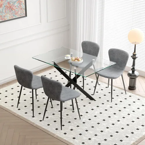 Vista 2 de Juego de mesa de comedor de 5 piezas, juego de mesa de comedor de vidrio templado para 4 mesas de cocina con 4 sillas para cocina y comedor