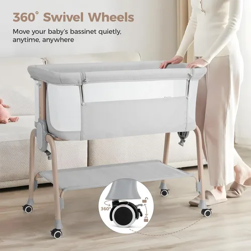Vista 5 de Cowiewie Moisés de noche, moisés transpirable y colchón para bebé, ligero y portátil para dormir, gris claro