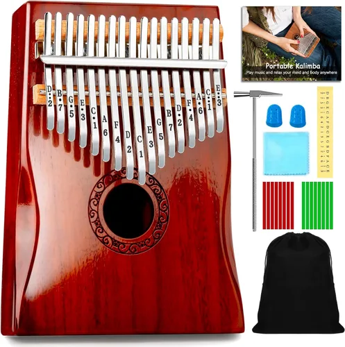 Kalimba Piano de Pulgar, YUNDIE Portátil de 17 Teclas Mbira Piano de Dedo con Martillo de Afinación e Instrucciones de Estudio, Instrumento Musical