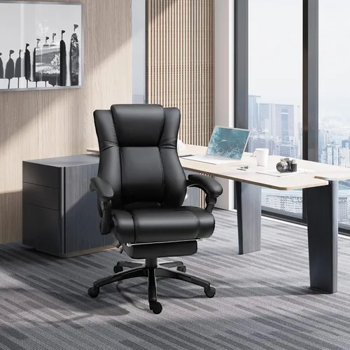 Vista 9 de Executive High Back Office Chair Executive Computer Desk Chair with PU Leather, Adjustable Height and Retractable Footrest, Black