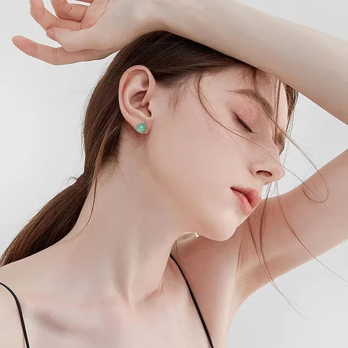 Vista 32 de Jade Earrings Studs,Green Jade Earrings for Women,925 Sterling Silver Earrings Studs for Sensitive Ears,Handmade Jade Earrings for Birthday