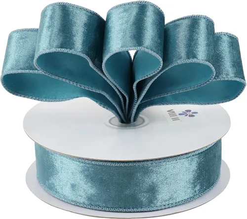 Vista 7 de MEEDEE Cinta de terciopelo azul de 1.5 pulgadas, 25 yardas, terciopelo triturado para árbol de Navidad, coronas, lazos Azul Dusty