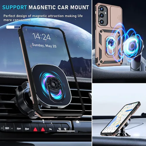Vista 9 de Janmitta Funda compatible con Samsung Galaxy A35 5G, funda integrada para lente de cámara deslizante + protector de pantalla + soporte de anillo