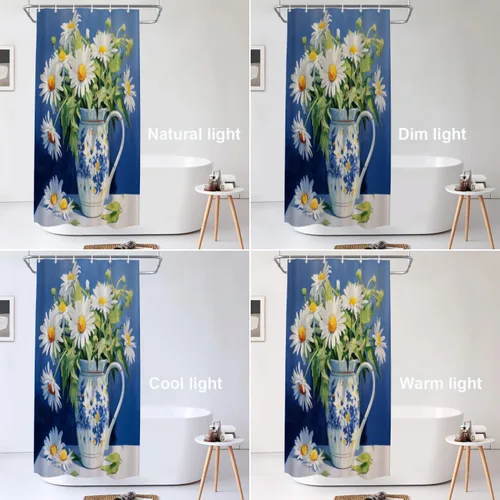 Vista 74 de Shrahala Father and Child Embracing No Hooks Shower Curtain with Snap in Liner Set, Tender Moment Captured Bathroom Décor Polyester Fiber Waterproof