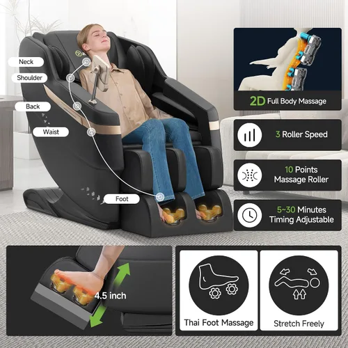 Vista 3 de Real Relax Full Body Shiatsu Massage Chair for Home Relaxation Negro y dorado
