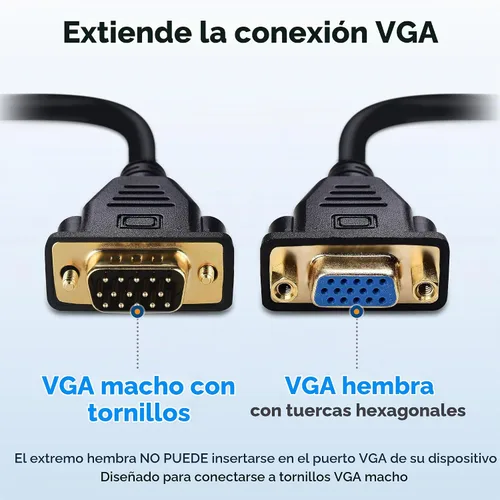 Vista 3 de Cable Matters Cable de extensión VGA (cable VGA macho a hembra) - 6 pies, no cable macho doble, no para uso DB9/serie