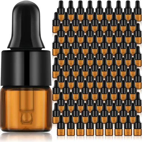 Nuogo 100 mini botellas de vidrio ámbar con cuentagotas de aceite a granel, transparente esencial, pequeño frasco de muestra vacío con cuentagotas y