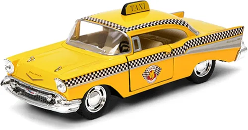 KiNSMART 1957 Chevy Bel Air Coupe Classic Taxi Cab 5 "Escala 1:40 Die Cast Metal Modelo de Juguete