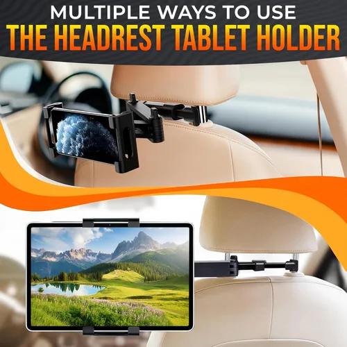 Vista 8 de Soporte para reposacabezas de coche para dispositivos de 5.5 a 11 pulgadas - Soporte para reposacabezas de tableta con rotación de 360° y acceso al