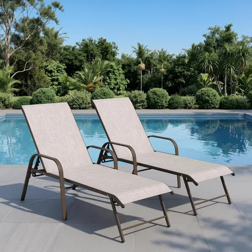 Chaise Lounge Outdoor - Juego de 2 sillas de piscina de aluminio (beige)
