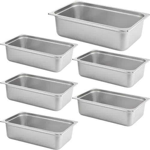 Vista 14 de HECMAC Juego de 6 tapas para sartén de hotel de tamaño completo, tapa de sartén de mesa de vapor de acero inoxidable sólida con asa, calibre 23