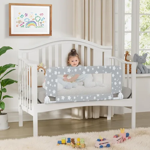 Vista 6 de NUTIKAS Protector de barandilla de cuna para niños pequeños - 35.4" Barandillas de cama para niños pequeños convertibles con protector lateral