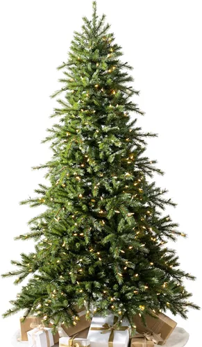 Balsam Hill Norwegian Grand Fir - Árbol de Navidad artificial tradicional delgado con follaje clásico de agujas, LED transparente, 4 pies Led