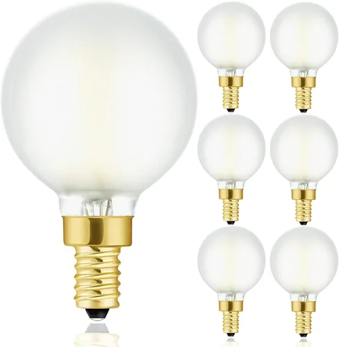 LEOOLS Bombilla LED E12, 6 paquetes de bombillas redondas G16.5 tipo G esmeriladas, 40 W, 400 lúmenes, 3000 K, luz blanca suave, bombillas LED