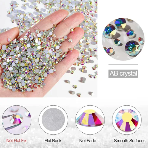 Vista 2 de Yhsheen Diamantes de imitación de cristal para manualidades, 2880 gemas AB con parte trasera plana, kit de deslumbramiento con diamantes